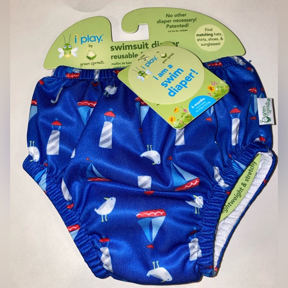 NEW 6 months Swim Diaper 10-18 lbs Blue Sailboats Green Sprouts I play NEW COPY - Picture 2 of 10